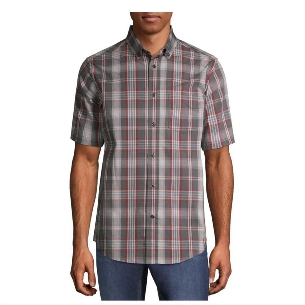 🆕George Men’s Plaid Poplin Short Sleeve Shirt - Picture 2 of 6